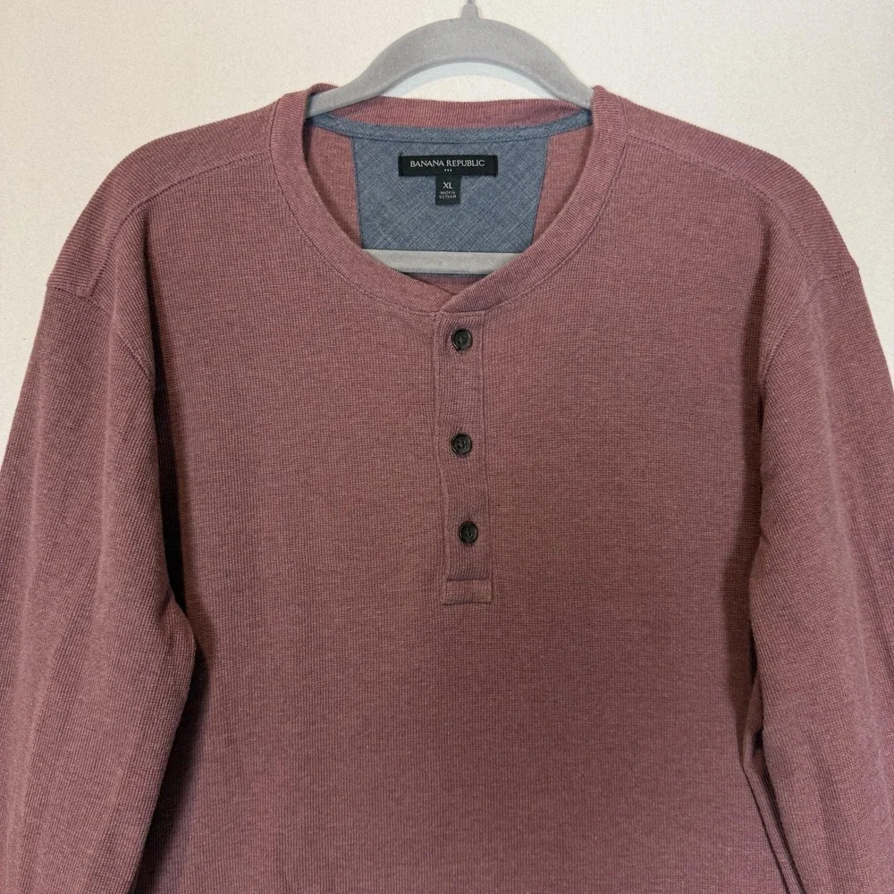 Banana Republic Shirt Mens XL Red‎ Thermal Long Sleeve Henley Tee Cotton